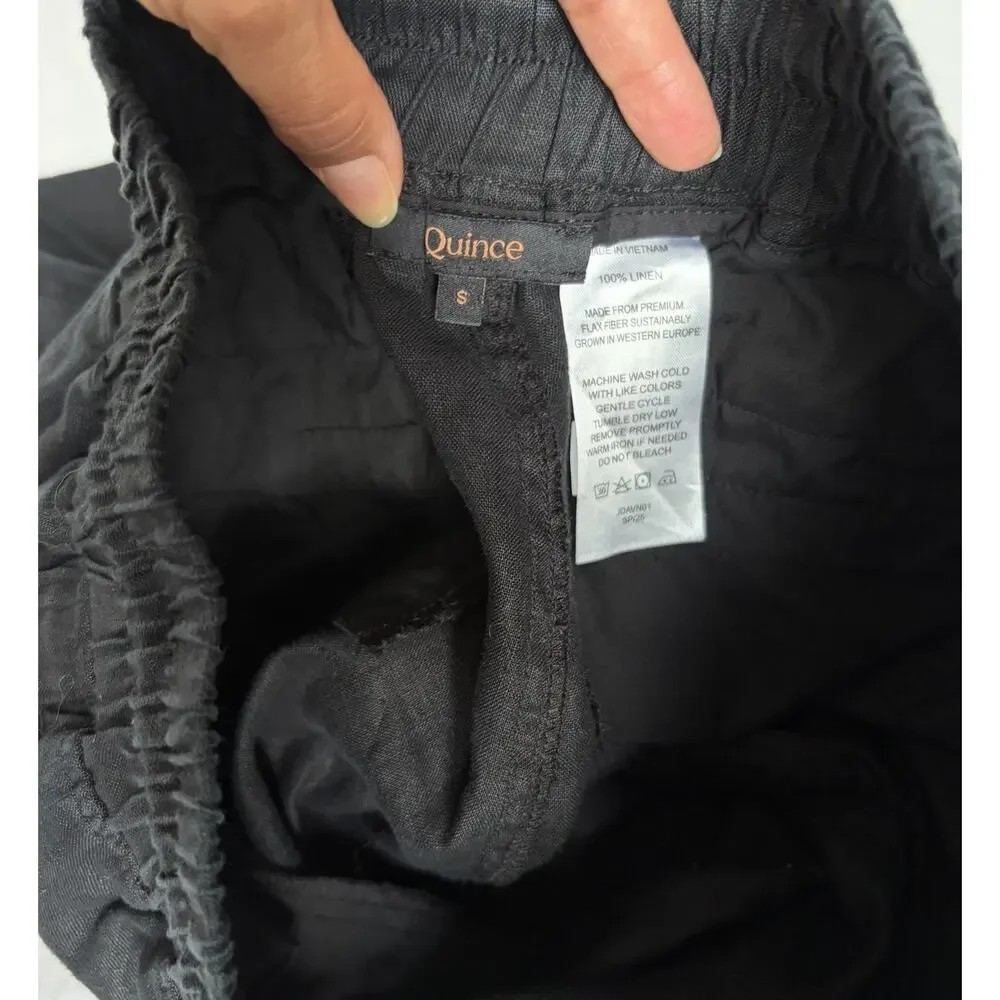 Quince Black 100% European Linen Wide Leg Pants Size S, bohemian, tropical, cool